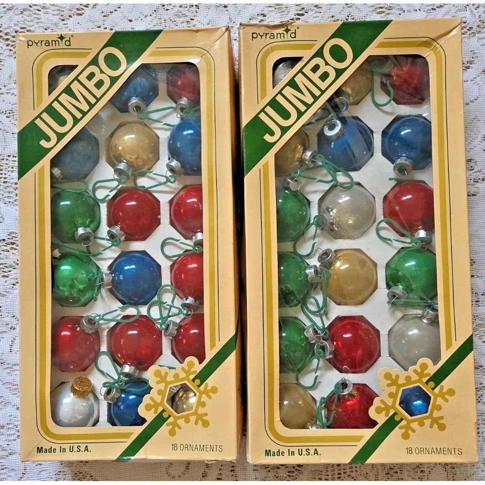 Pyramid Glass Christmas Ornaments Two Multicolor 18 Packs Vintage Holiday Decor